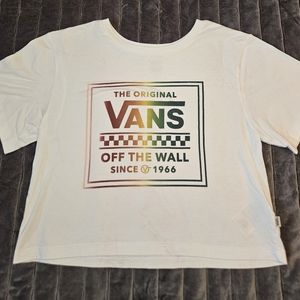 Vans. Womens XS crop top white tee with metallic rainbow logo.